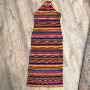 SHEIN Colorful Patterned Halter midi crochet style Dress